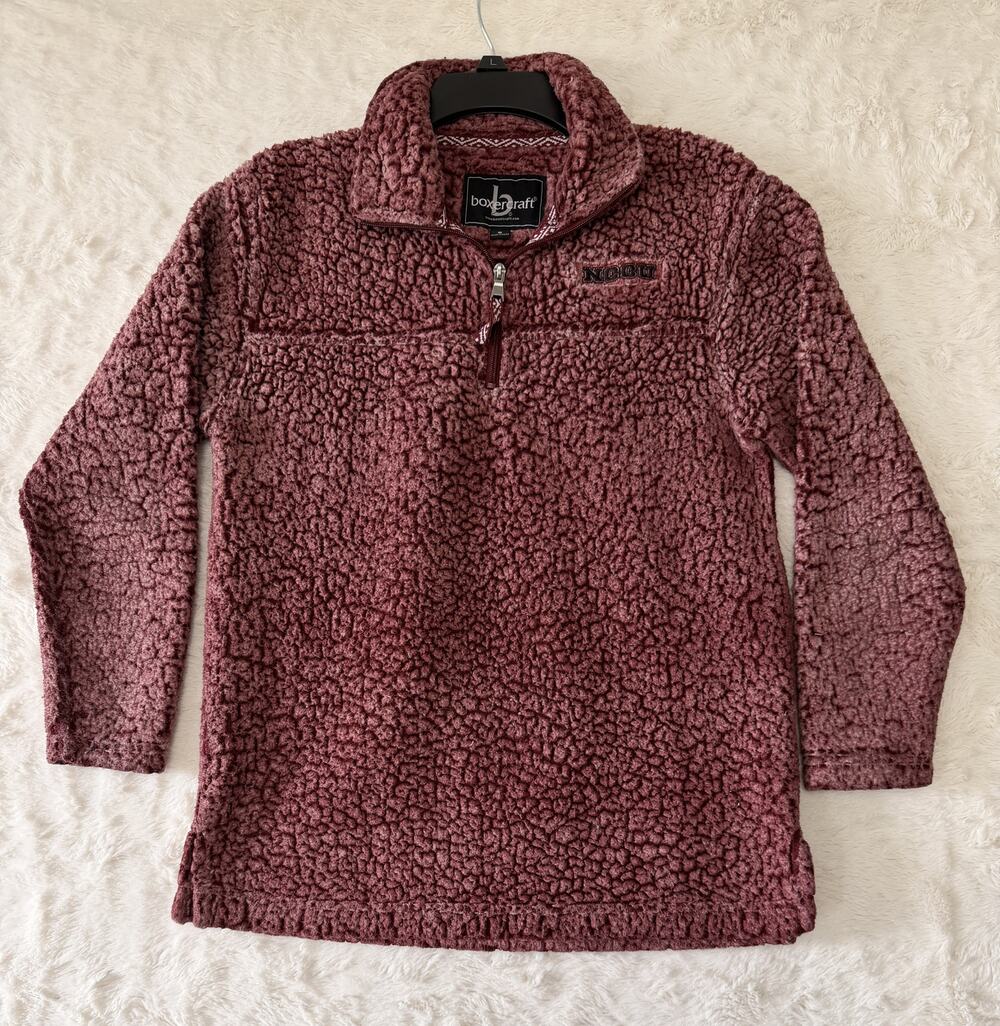 Boxercraft NCCU Sherpa Fleece Pullover Womens Small Maroon 1/4 Zip Fluffy